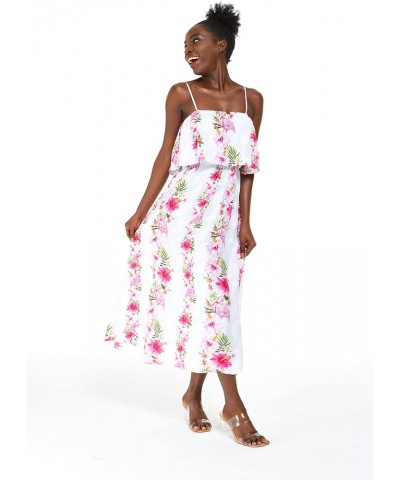 Women's Hawaiian Maxi Ruffle Luau Dress Hibiscus Floral Sunset Red + Hat $24.30 Dresses