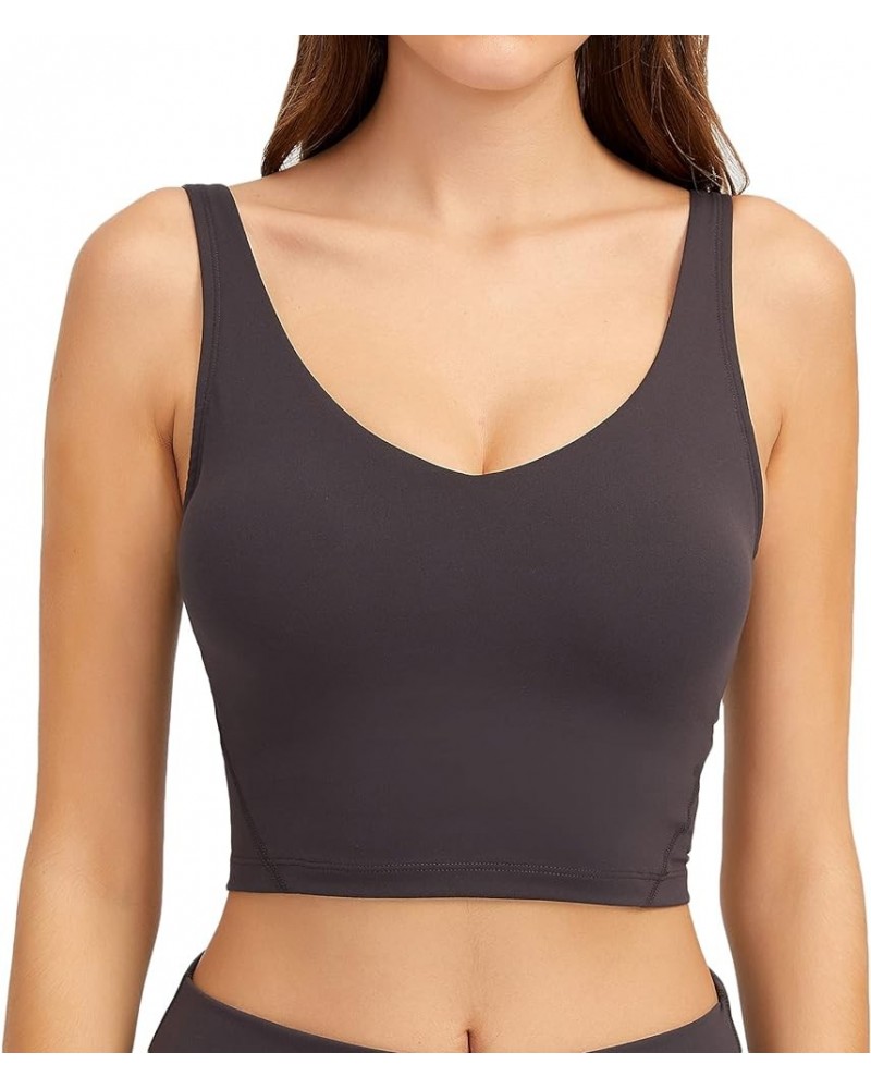 Women Sports Bra Longline Crop Tank Top Padded Workout Running Yoga Dark Carbon $12.74 Lingerie