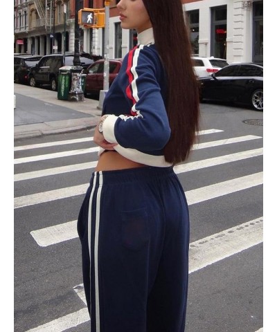 Women Zipper Vintage Jacket Slim Fit Stand Collar Coats Casual Y2k Fashion Outwear Blockcore Outfits Streetwear A-dark Blue F...