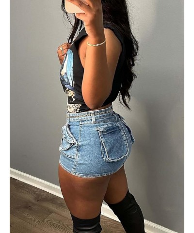Women's Casual Summer Short High Waist Layered Ruffle Denim Print Skirt Shorts Jeans with Flounce Hem 05-blue $11.50 Shorts