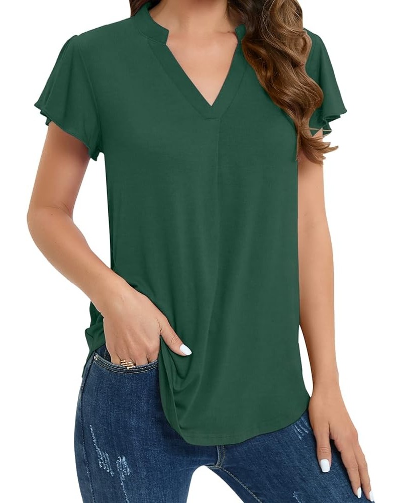 Womens Summer Tops Casual V Neck Ruffle Sleeve T Shirts Fashion Dressy Tunic Blouses Dark Green $8.24 Tops