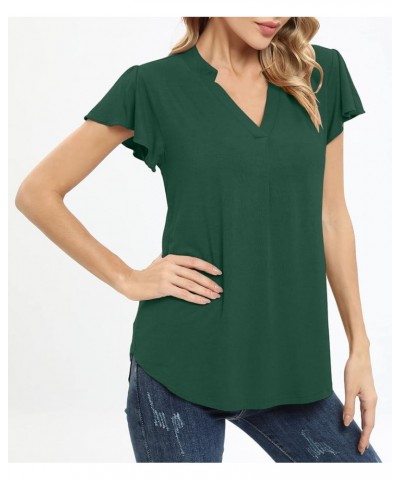 Womens Summer Tops Casual V Neck Ruffle Sleeve T Shirts Fashion Dressy Tunic Blouses Dark Green $8.24 Tops