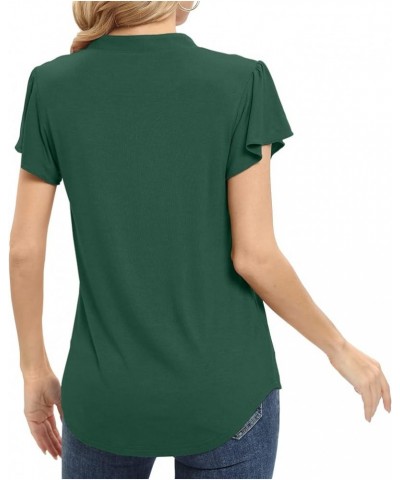 Womens Summer Tops Casual V Neck Ruffle Sleeve T Shirts Fashion Dressy Tunic Blouses Dark Green $8.24 Tops
