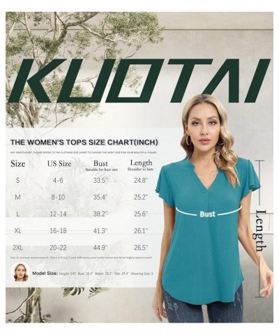Womens Summer Tops Casual V Neck Ruffle Sleeve T Shirts Fashion Dressy Tunic Blouses Dark Green $8.24 Tops