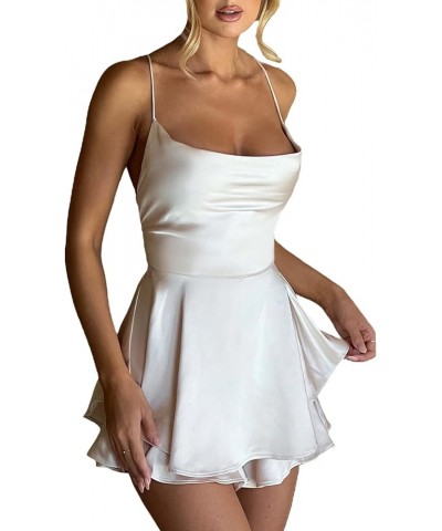 Women Summer Mini Dress Sleeveless Low Cut Dress Y2K Party Clubwear Sexy A Line Backless Sundress Beige White $12.79 Dresses