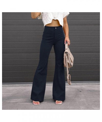 Women's Corduroy Flare Pants Winter Hight Waist Bell Bottom Trousers Casual Pants Ladies Vintage Elegant Trendy Pant A007-nav...