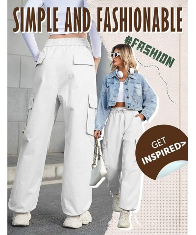 Cargo Pants Women Trendy High Waist Straight Wide Leg Casual Baggy Y2K Pants with 6 Pockets White $13.74 Pants