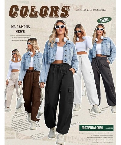 Cargo Pants Women Trendy High Waist Straight Wide Leg Casual Baggy Y2K Pants with 6 Pockets White $13.74 Pants