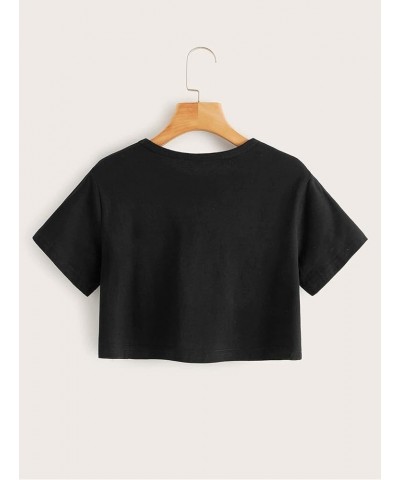 Women's Embroidered Crop Top Short Sleeve T Shirt Butterfly Black $14.99 T-Shirts