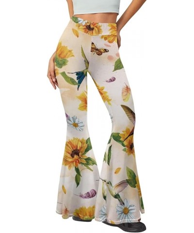 Flared Yoga Pants for Women Casual Daily Size S-2XL Elegant Hummingbird Sunflower $12.15 Activewear