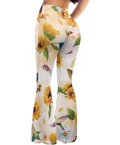 Flared Yoga Pants for Women Casual Daily Size S-2XL Elegant Hummingbird Sunflower $12.15 Activewear