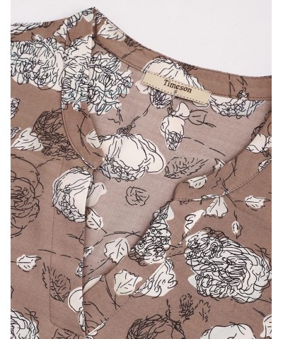 Women's V Neck Short Sleeve Curved Hem Sheer Chiffon Blouse Shirts Tops Coffee Beige $16.45 Blouses