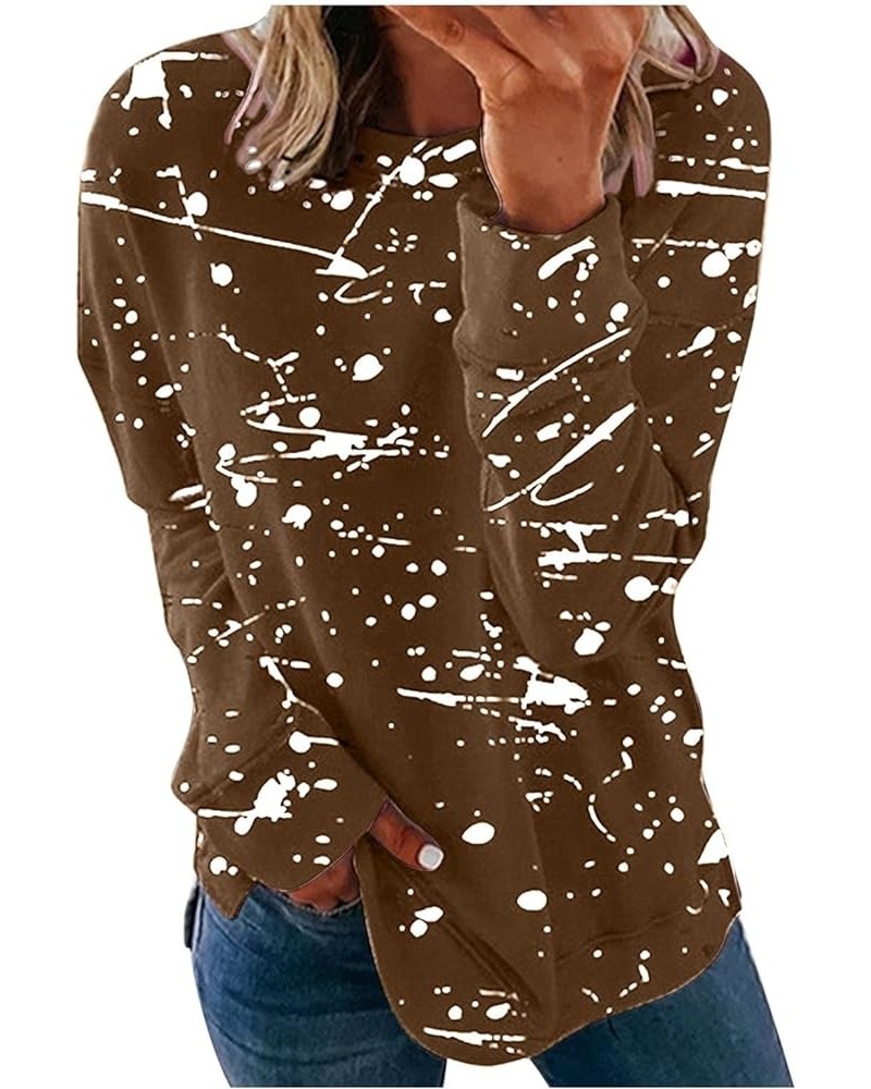 Women Long Sleeve Shirts 2023 Casual Crewneck Loose Fit Tops Fashion Print Plus Size Lightweight Fall Sweatshirts 10 Brown $8...