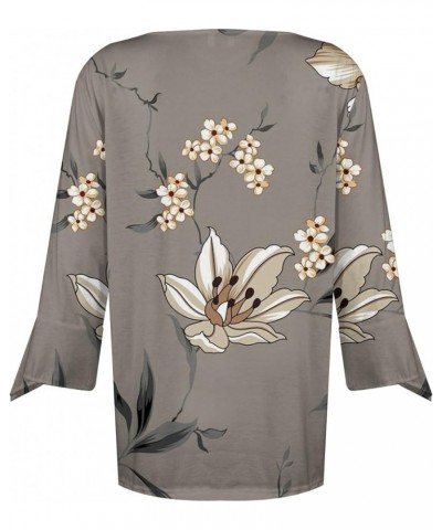Fall Fashion Women's Top Loose Casual V-Neck Solid Color Blouses Bell 3/4 Sleeve T-Shirt 1-gray $9.63 Blouses