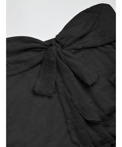 Women Floral Tie Front Crop Tube Tops Sexy Strapless Backless Bandeau Lace Sheer Mesh Asymmetrical Hem Y2K Tank Tops Black $1...