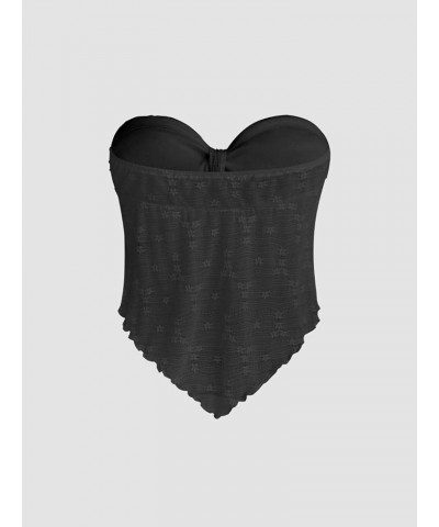 Women Floral Tie Front Crop Tube Tops Sexy Strapless Backless Bandeau Lace Sheer Mesh Asymmetrical Hem Y2K Tank Tops Black $1...