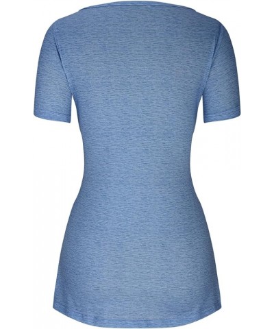 Womens Square Neck Tops Pleated Shirts Cover Belly Summer Tops Short Sleeve Tshirts Tees Blouse Blue $6.75 Jerseys
