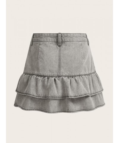 Women's Y2K Ruffle Hem High Waist Short A Line Flared Denim Skirt Grey $10.99 Skirts