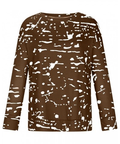 Women Long Sleeve Shirts 2023 Casual Crewneck Loose Fit Tops Fashion Print Plus Size Lightweight Fall Sweatshirts 10 Brown $8...