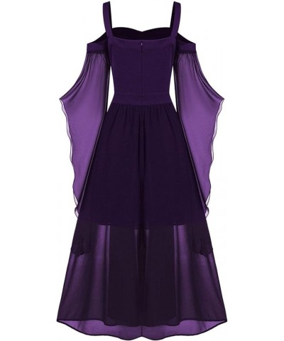 Off The Shoulder Dress, Womne Plus Size Cold Shoulder Butterfly Sleeve Lace Up Halloween Gothic Dress, L-5XL Purple $8.63 Dre...