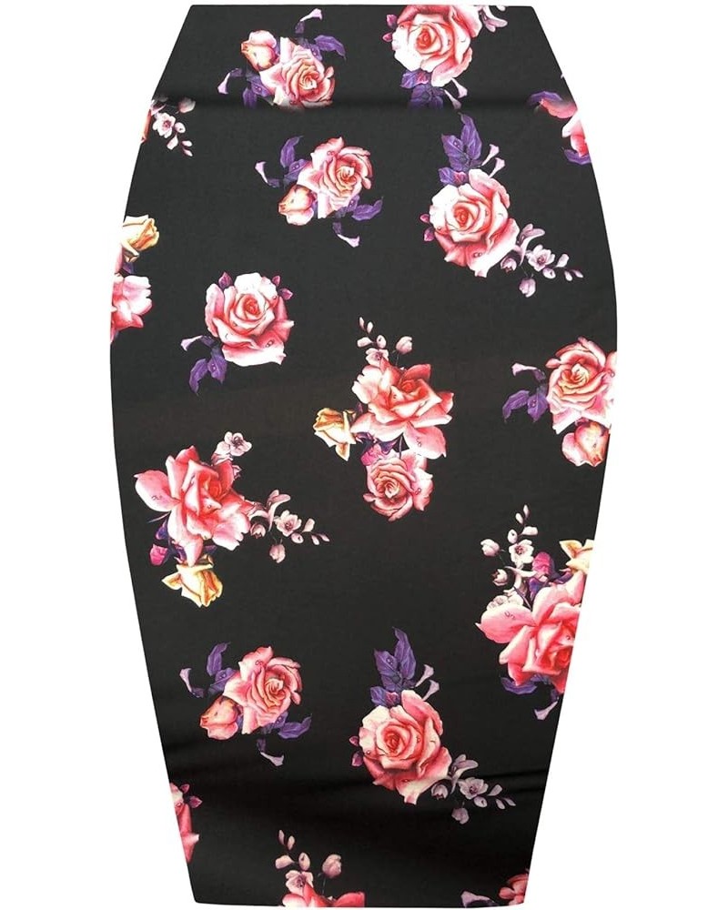 New Womens Floral Print High Waist Summer Bodycon Tube Stretch Pencil Midi Skirt Black Pink Floral $17.95 Skirts