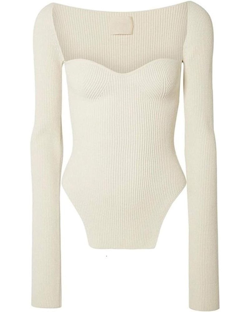 White Side Split Knitted Women's Sweater Square Collar Long Sleeve Sweaters Female Autumn Fashion Clothes Warm (Color : White...