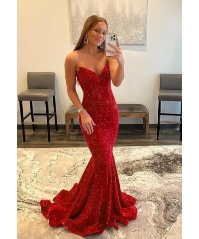 Sequin Mermaid Prom Dresses Sparkly Long V Neck Bodycon Backless Formal Evening Party Gown for Women White $27.30 Dresses