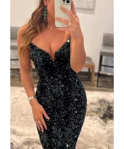 Sequin Mermaid Prom Dresses Sparkly Long V Neck Bodycon Backless Formal Evening Party Gown for Women White $27.30 Dresses