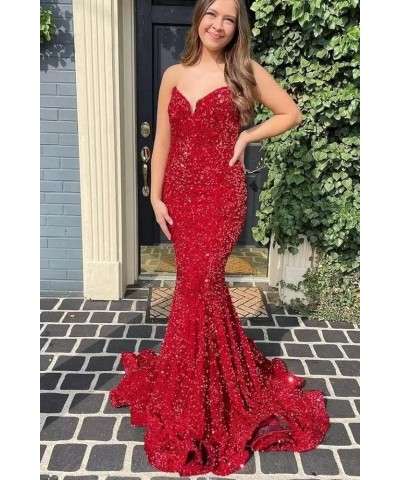 Sequin Mermaid Prom Dresses Sparkly Long V Neck Bodycon Backless Formal Evening Party Gown for Women White $27.30 Dresses