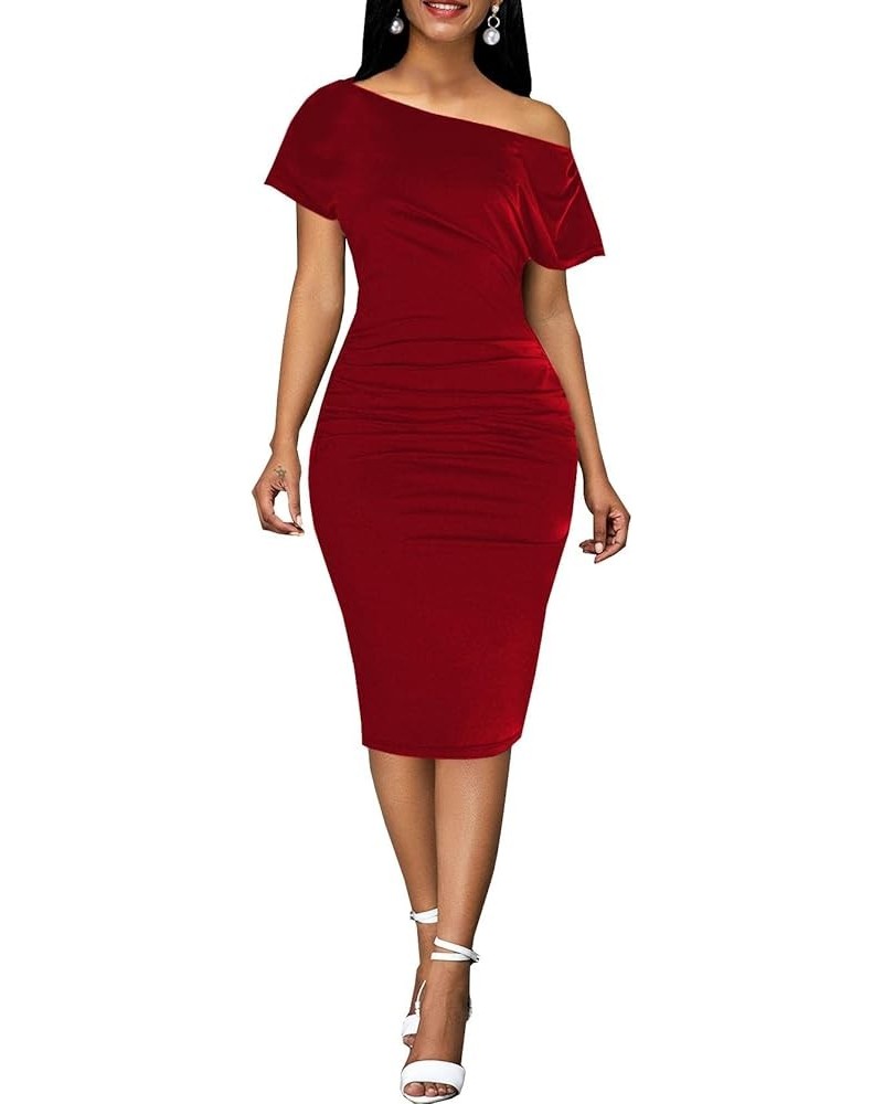 Church Dresses for Women Bodycon Vintage Wrap Work Business Midi Pencil Dress 237red $16.81 Dresses