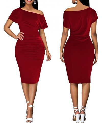 Church Dresses for Women Bodycon Vintage Wrap Work Business Midi Pencil Dress 237red $16.81 Dresses