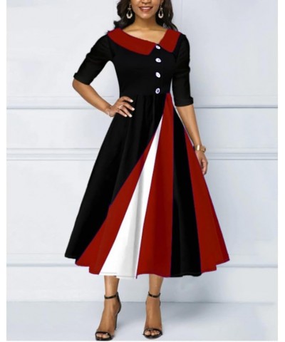 Women's Dress Church Dresses Work Business Bodycon Split Sleeve Round Neck Color Block Pencil Dresses Red $18.54 Dresses