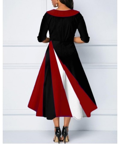 Women's Dress Church Dresses Work Business Bodycon Split Sleeve Round Neck Color Block Pencil Dresses Red $18.54 Dresses