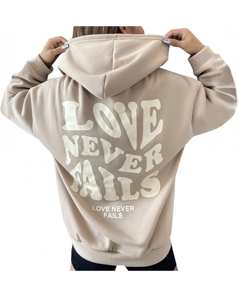 Love Never Fails Hoodie for Women Oversized Hoodies Love Never Fails Letter Print Graphic Hooded Beige $15.33 Hoodies & Sweat...