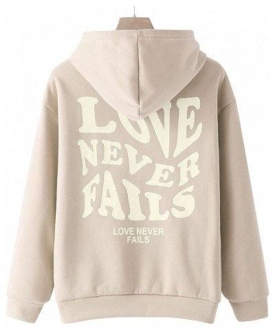 Love Never Fails Hoodie for Women Oversized Hoodies Love Never Fails Letter Print Graphic Hooded Beige $15.33 Hoodies & Sweat...