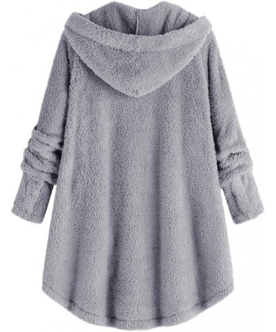 Warm Winter Coats for Women Plus Size Hooded Outwear Solid Plush Hoodies Button Woolen Jacket Loose Fit Cardigan Coat A-gray ...