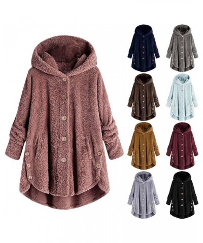Warm Winter Coats for Women Plus Size Hooded Outwear Solid Plush Hoodies Button Woolen Jacket Loose Fit Cardigan Coat A-gray ...