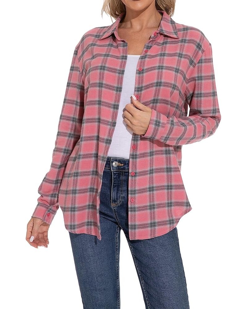 Women's Classic Plaid Button Down Shirt - Loose Fit and Long Sleeves Pink Plaid $12.45 Blouses