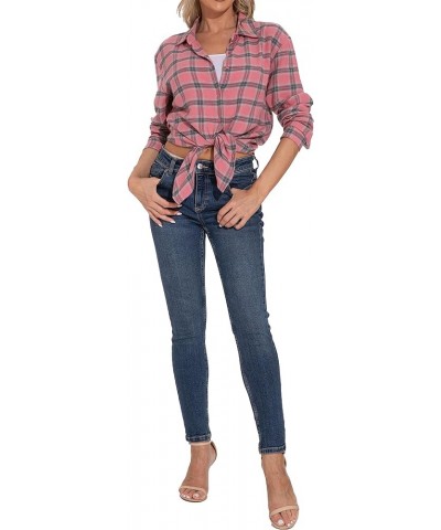 Women's Classic Plaid Button Down Shirt - Loose Fit and Long Sleeves Pink Plaid $12.45 Blouses