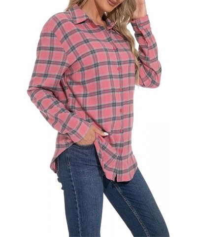Women's Classic Plaid Button Down Shirt - Loose Fit and Long Sleeves Pink Plaid $12.45 Blouses