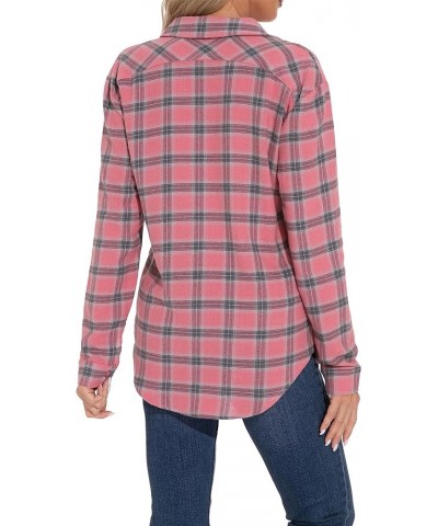 Women's Classic Plaid Button Down Shirt - Loose Fit and Long Sleeves Pink Plaid $12.45 Blouses