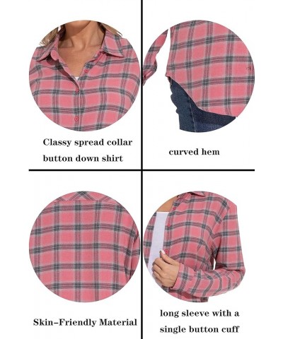 Women's Classic Plaid Button Down Shirt - Loose Fit and Long Sleeves Pink Plaid $12.45 Blouses