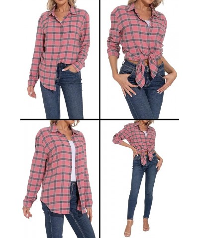 Women's Classic Plaid Button Down Shirt - Loose Fit and Long Sleeves Pink Plaid $12.45 Blouses