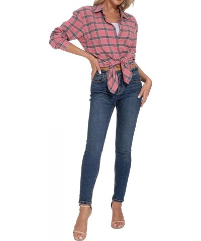 Women's Classic Plaid Button Down Shirt - Loose Fit and Long Sleeves Pink Plaid $12.45 Blouses