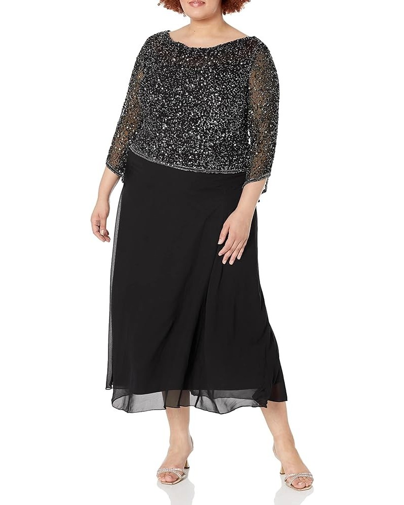 Women's Plus Size Long Beaded Dress with Cowl Neck Black/Gun/Mercury $28.75 Dresses
