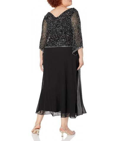 Women's Plus Size Long Beaded Dress with Cowl Neck Black/Gun/Mercury $28.75 Dresses