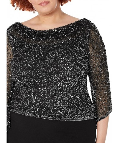 Women's Plus Size Long Beaded Dress with Cowl Neck Black/Gun/Mercury $28.75 Dresses