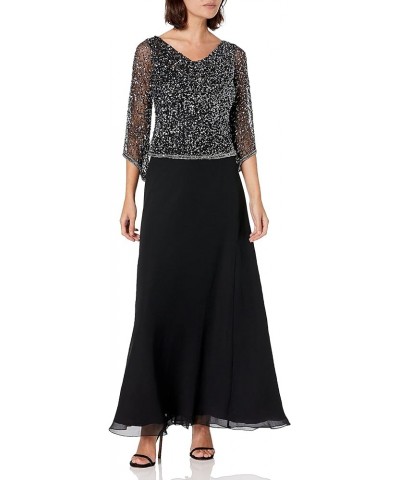 Women's Plus Size Long Beaded Dress with Cowl Neck Black/Gun/Mercury $28.75 Dresses