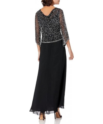 Women's Plus Size Long Beaded Dress with Cowl Neck Black/Gun/Mercury $28.75 Dresses