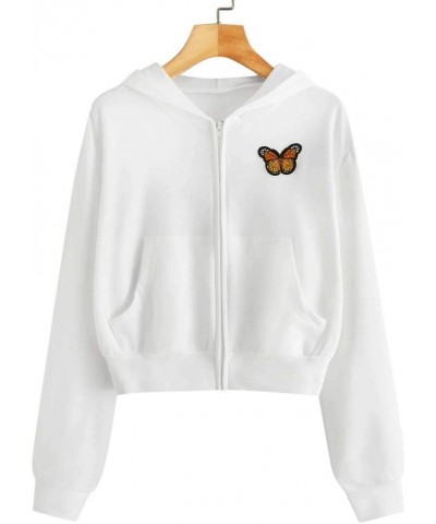 Women's Cropped Hoodie jacket Zip Up Drawstring Long Sleeve Pockets Workout Crop Tops Cute Sweatshirts for Teen Girls A08 Whi...